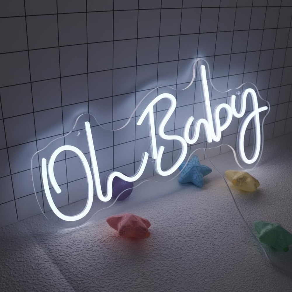 Oh Baby Neon Sign Light Up Letters for Backdrop Nursery Wall Decor 17 x 8 Inch